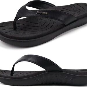 Women's Orthotic Flip Flops Vegan Leather Thick Sole Arch Support Casual